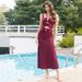 Women's Bohemian Beaded Hollow-Out Swimsuit - Wine Red One-Piece Swimwear_ecoleips.com