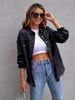 Women's Distressed Denim Jacket Oversized Long Sleeve Casual Shirt Coat In Solid Colors_ecoleips.com