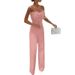 Women's feather patchwork sexy strapless fashion dress wide leg jumpsuit_ecoleips.com