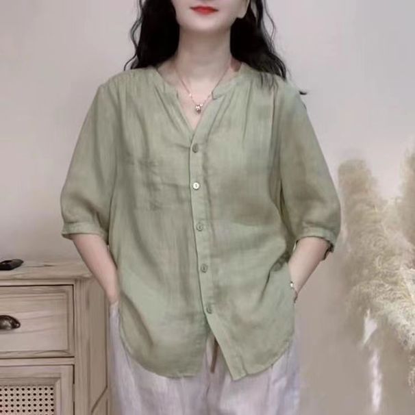 Bohemian Linen Shirt For Women - Oversized V-Neck Summer Blouse, Lightweight & Breathable (White/Green/Blue/Lavender/Grey/Navy/Orange)_ecoleips.com