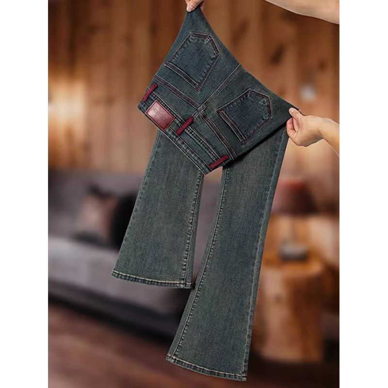Retro High Waist Flared Jeans For Women Plus Size Slimming Stretchy Youthful Trousers Spring Autumn New Style_ecoleips.com