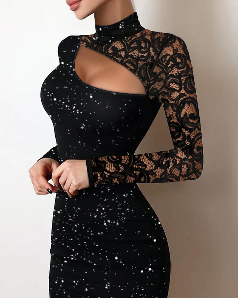 Women's Clothing Lace Hollow Fashion Dress Flashing Highlights Knitted Fabric Slim Fit Hip Skirt_ecoleips.com
