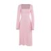 YJ24330 Women's Elegant Slim Fit Long Dress European American Style Pure Alluring Square Neck Tie A-Line Summer New 2024_ecoleips.com