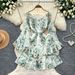 Women's French Romantic Style Floral Dress Bell Sleeve Waist Cinching Slimming Tiered Skirt Elegant Vacation Spring Autumn_ecoleips.com