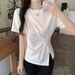 Design Sense Twisted Split Pure Cotton Short Sleeve T-Shirt For Women, Summer Korean Style Irregular Waist-Slimming Stra_ecoleips.com