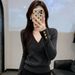 French-style Elegant Gray V-neck Sweater For Women, Autumn/winter 2026 New Model, Can Be Worn An Outer Layer Or As A_ecoleips.com