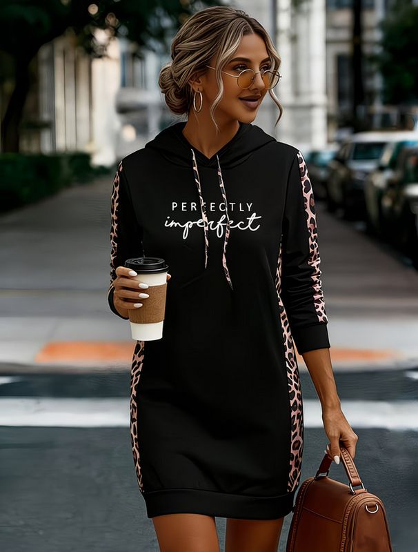 Women's Simple Letter And Leopard Combination Design Slim Fit Comfortable Elegant Dress 0052 Print_ecoleips.com