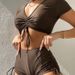 Women's Clothing Drawstring V Neck Short Sleeve Split Swimsuit Women's Conservative Beach Bikini Hot Spring Swimsuit_ecoleips.com