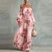 Elegant Floral Print Off-Shoulder Dress With Lantern Sleeves For Women, A-Line Long Maxi Dress For Casual Outings_ecoleips.com