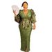 Elegant High-Waist Sequin Evening Dress For Women – Plus Size Glamorous Party Gown With Floral Sleeves & Deep V-Neck_ecoleips.com