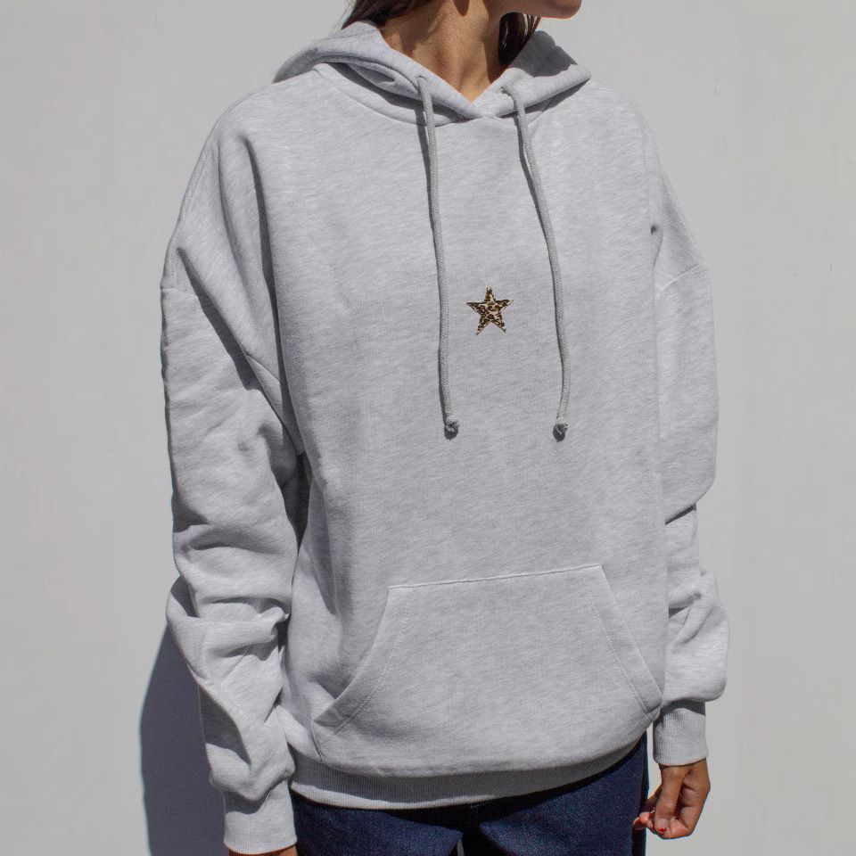 Leopard Print Star Drop Shoulder Hooded Sweatshirt European American Street Style for Men And Women Casual Pullover Five Pointed_ecoleips.com