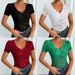 European And American Cross-border 2026 Spring-summer New Women's Solid Color Sexy V-neck Short-sleeve Lace Top_ecoleips.com