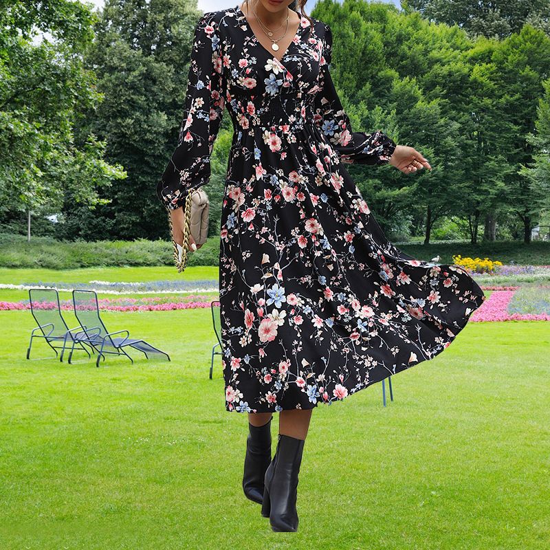 Women Elegant Vintage Long Dress Unique Design With Waist‑Cinch Slimming Silhouette For Daily Wear_ecoleips.com