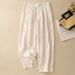 Retro Casual Women's Cotton Linen Cropped Pants Elastic Waist Chinese Button Carrot Harem Style Available In 3 Colors For Spring Summer_ecoleips.com