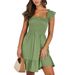 Women's Summer Square Neck Smocked Floral Print Midi Dress, Ruffle Sleeves Elegant Casual Dress_ecoleips.com