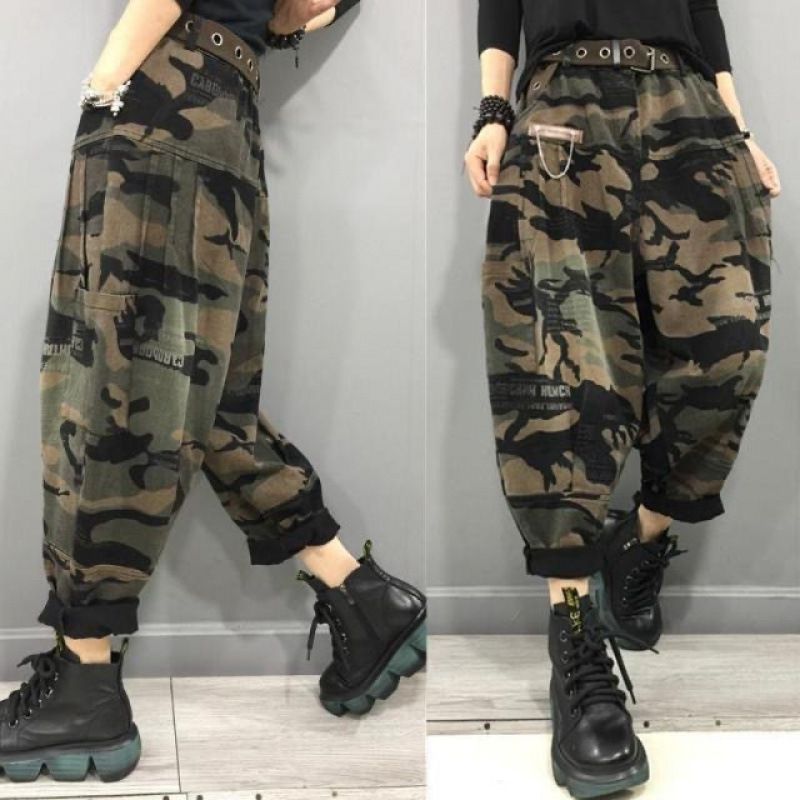 Women's Clothing Women's Baggy Jeans Women's New Elastic Waist High Waist Loose Slim Print Daddy Pants_ecoleips.com