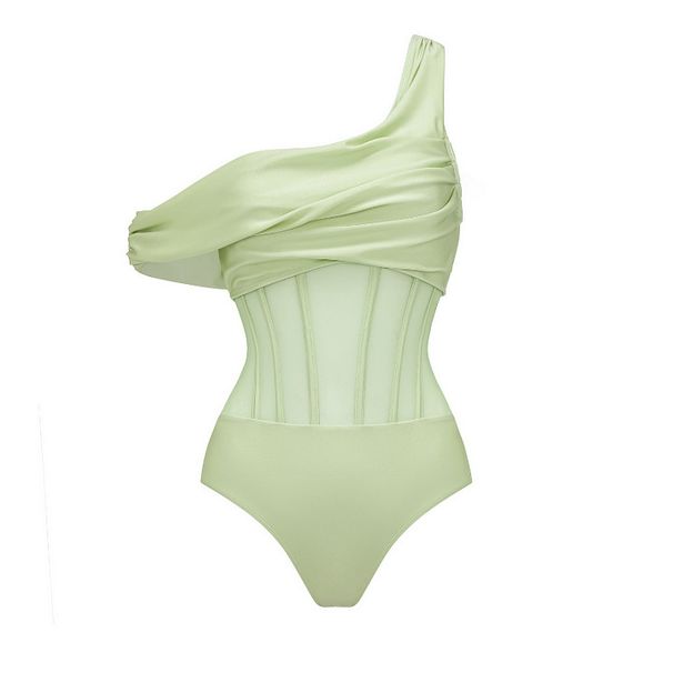 Women's Clothing New One Piece Swimsuit Green One Shoulder Elegant Retro Swimsuit Suit For Women_ecoleips.com
