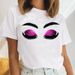 Women's Popular Foreign Trade Eyelash Design Simple Plus-size Letter Print Trendy Short Top T-shirt_ecoleips.com