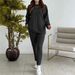 Women's European American Style Solid Color round Neck Long Sleeve Pant Set Casual Two Piece Top And Trousers Spring Autumn_ecoleips.com