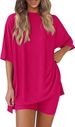 Relaxed Fit Lounge Set With Side Slit Shorts & Comfort Tee | Casual Homewear Outfit For Women_ecoleips.com
