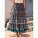 European And American Vintage Print Bohemian Resort-style High-waisted Beach Skirt, Large Hem, Mid-length Cotton Silk_ecoleips.com