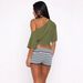 's Best-selling Fashion Women's Loose-fitting Off-shoulder Ruched Sexy T-shirt, Pure And Casual, Waist-revealing_ecoleips.com