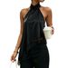 Satin Halter Neck Sleeveless Top for Women Lace Trim Irregular Hem Trendy Streetwear Style for Spring/Summer_ecoleips.com