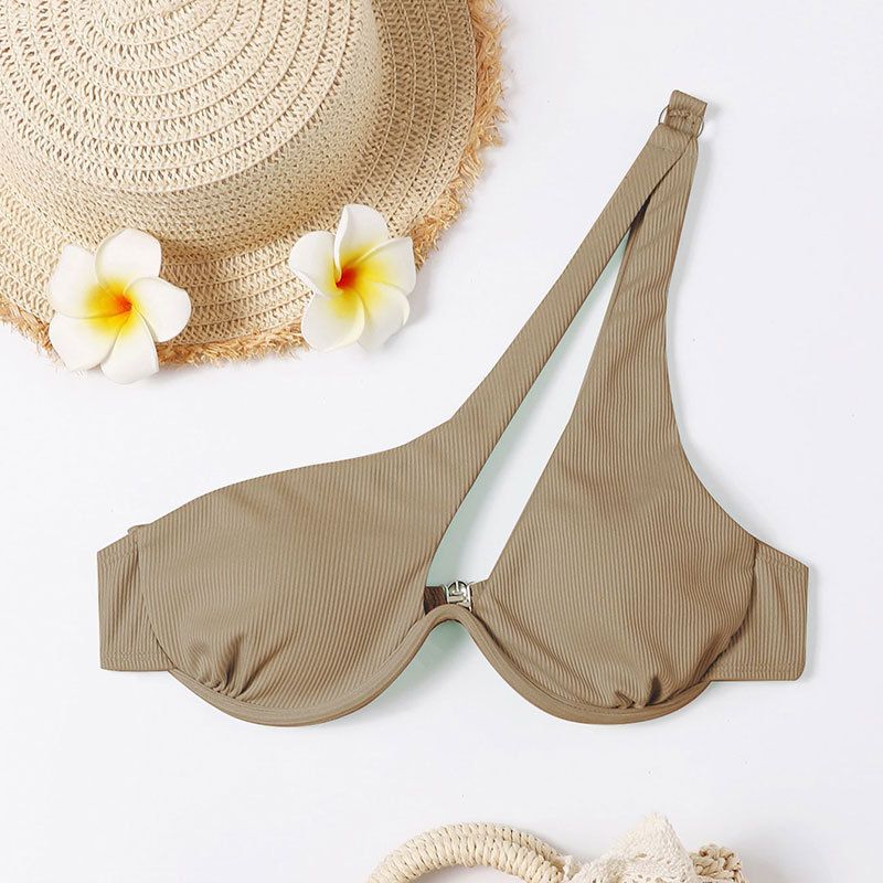 Verve 2025 Solid Color Sexy Triangle Women's Two-Piece Swimsuit Single Shoulder Beach Bikini_ecoleips.com