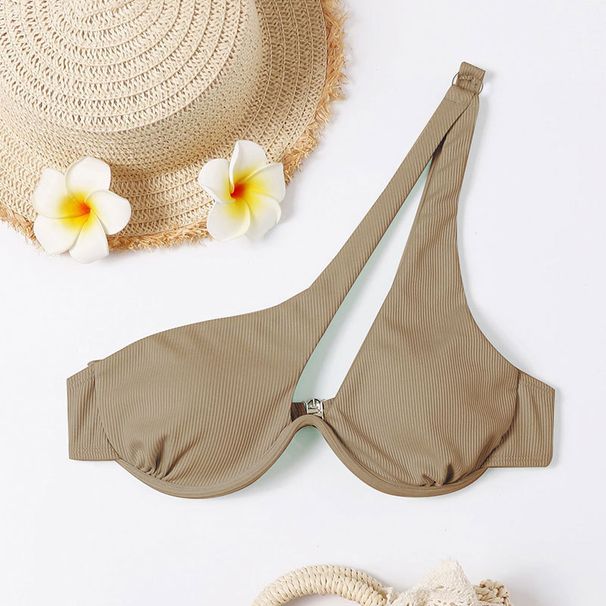 Verve 2025 Solid Color Sexy Triangle Women's Two-Piece Swimsuit Single Shoulder Beach Bikini_ecoleips.com
