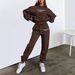 Women's Fleece-Lined Hoodie And Jogger Set Casual Lounge Wear Letter Print Lavender Camel Navy S to XXXL_ecoleips.com