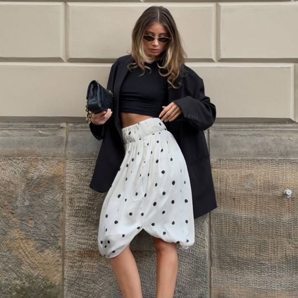 Talenza White Polka Dot Skirt New High Waist Vintage Crash Pleated A-Line Printed Skirt Elegant Casual Summer Women Skirt Outfit_ecoleips.com