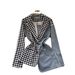 Light European American Style High-end Women's Blazer With Irregular Denim Patchwork Design, Exuding A_ecoleips.com