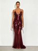 European And American Women's V-Neck Backless Slim Fit Sequined Fishtail Dress Long Skirt Independent Station 8106 Sexy Sling_ecoleips.com