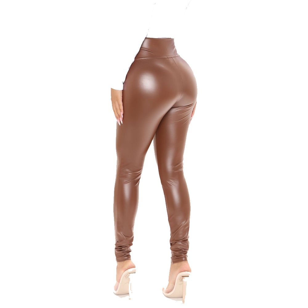 High Waist Stretch Pu Leather Pants For Women - Slim Fit Biker Pants With Elastic Comfort, Fashionable & Versatile (Black, Coffee)_ecoleips.com