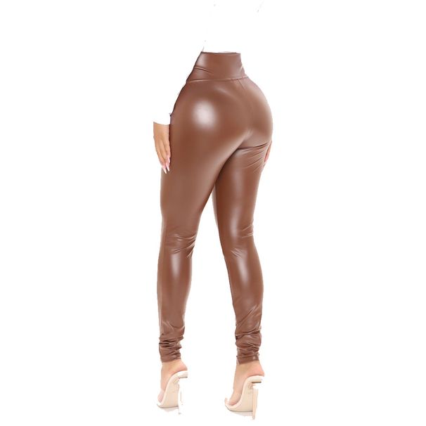 High Waist Stretch Pu Leather Pants For Women - Slim Fit Biker Pants With Elastic Comfort, Fashionable & Versatile (Black, Coffee)_ecoleips.com