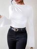 Women's Clothing Pleated Design Flared Sleeve Stand Up Collar Slim Fit Ladies T Shirt_ecoleips.com