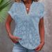 Women's Clothing Summer Casual Solid Color V Neck Short Sleeve Shirt High-Quality Materia_ecoleips.com