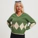 Aria Basics Aria Basics European And American Cross-Border Early Autumn Long Sleeve Sweater Design Loose Diamond V-Neck Knitted Top Winter_ecoleips.com
