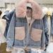 Women's Clothing Women's Thick Denim Jacket With Faux Fur Collar - Winter Warm Fleece Lined Coat, Oversized Loose Fit, Casual Chic Outerwear_ecoleips.com