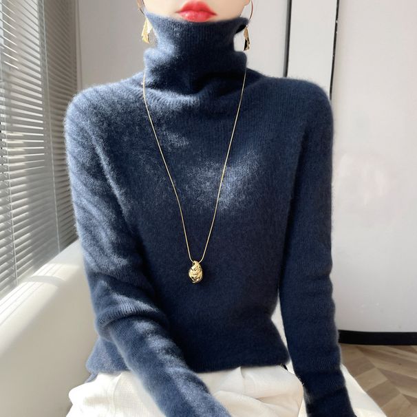 Women's High-Neck Knit Sweater – Soft Viscose Slim-Fit Base Layer (12 Colors, Stacked Collar)_ecoleips.com