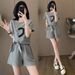 Women's Casual Sports Suit Summer 2025 New Trendy Short-Sleeve Shorts Running Outfit Two-Piece Set For Petite Women_ecoleips.com