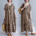Vintage Inspired V-Neck A-Line Dress, Summer Polyester Flowy Midi Dress With Leopard Print, Casual Elegant Swing Dress For Women_ecoleips.com