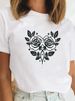 European American Cross-border Foreign Trade Women's Clothing, Heart-shaped Plant And Floral Print Round-neck_ecoleips.com
