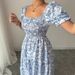 Women's Summer Elegant Sketch Print Dress Square Neck Long Puff Sleeve Loose Fit Relaxed Style_ecoleips.com