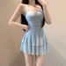 Women's Solid Color Two Piece Swimsuit Conservative Slimming Sweet Girly Hides Fat And Tummy Hot Spring Swimwear_ecoleips.com