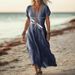 Creative Floral Women's Summer V-Neck Short Sleeve Dress, Midi Dress_ecoleips.com