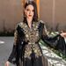Black & Gold Embroidered Two-Piece Abaya Set With Belt - Elegant Lace Islamic Robe_ecoleips.com