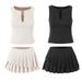 Spicy Girl Set For Women 2025 New Slim V-neck Sleeveless Tank Top + Anti-exposure Irregular Pleated Skirt_ecoleips.com