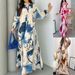 Printed Long Dress For Women Casual V-Neck Loose Fit With Long Sleeves_ecoleips.com