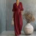 Elegant V-Neck High-Waisted Wide-Leg Jumpsuit For Women, Tummy Control Summer Knitted Romper With 3/4 Sleeves_ecoleips.com